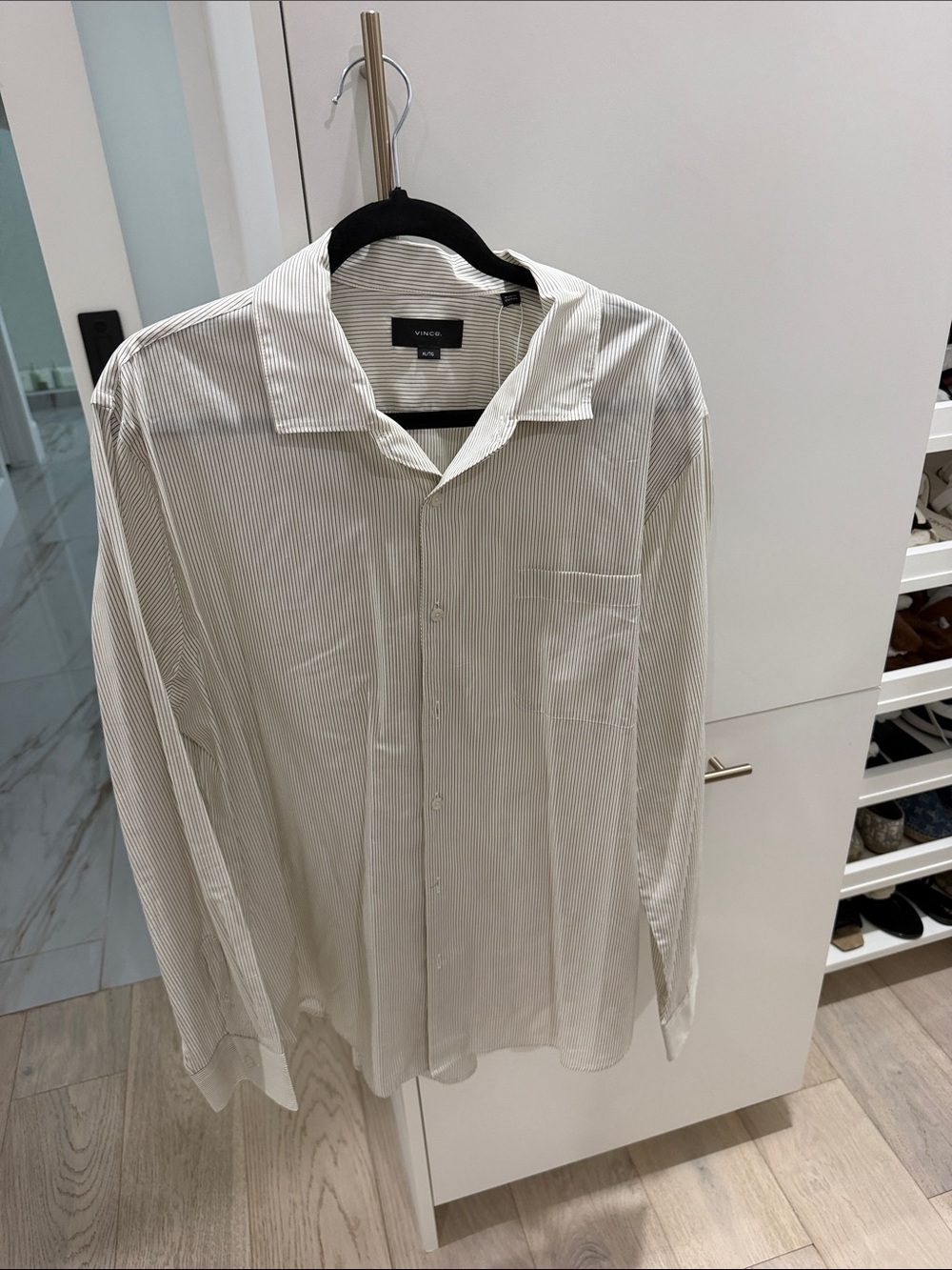 Vince White Shirt with Thin Gray Stripes